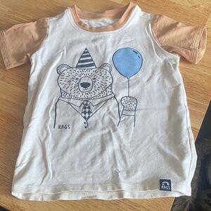 Rags to Raches Bear and Balloon Tee - White, Tan, and Blue